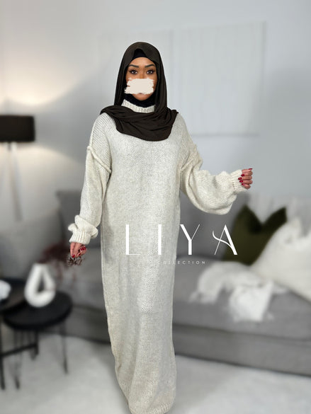 Robe longue en maille - Créme
