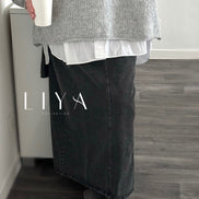 Jupe longue en jean (sans fente) - Gris