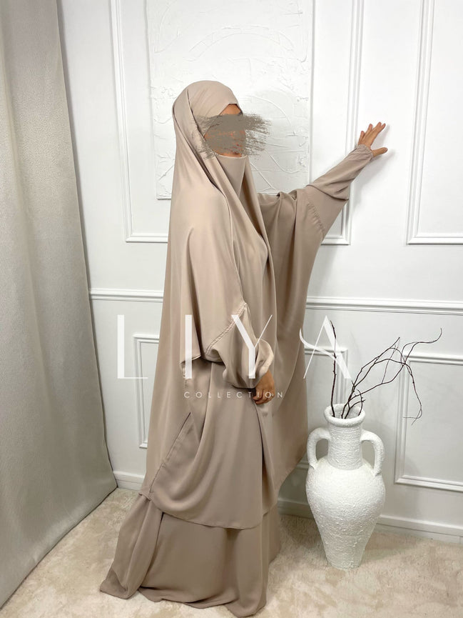 Jilbab en soie de medine - Deux pièces avec jupe / Plusieurs coloris