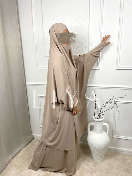 Jilbab en soie de medine - Deux pièces avec jupe / Plusieurs coloris