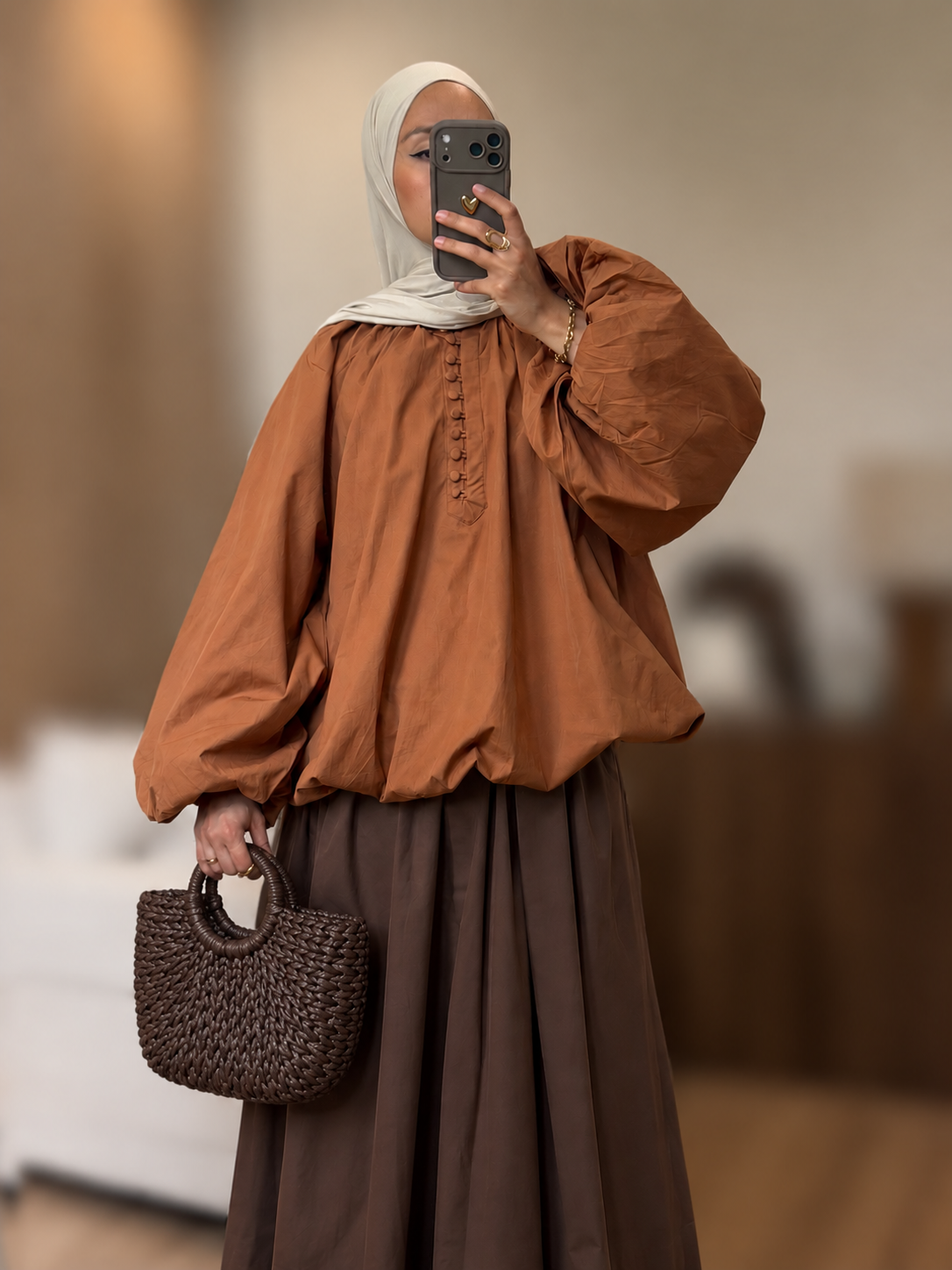 Chemise bouffante à bouton - Oversized / Corail