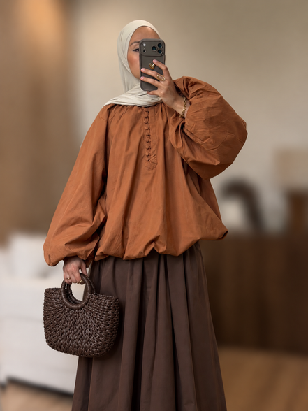 Chemise bouffante à bouton - Oversized / Corail