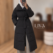 Doudoune longue avec ceinture - Noir
