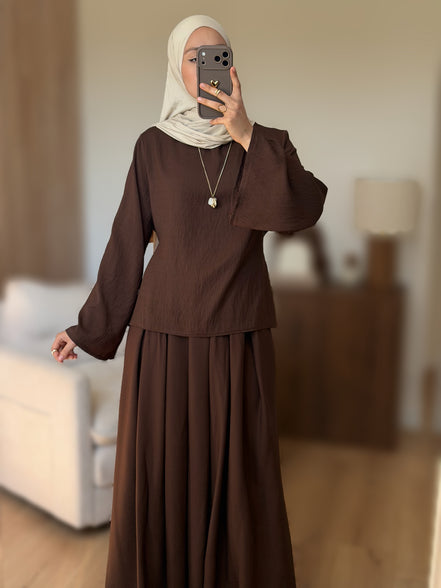 Ensemble jupe - Effet lin / Chocolat