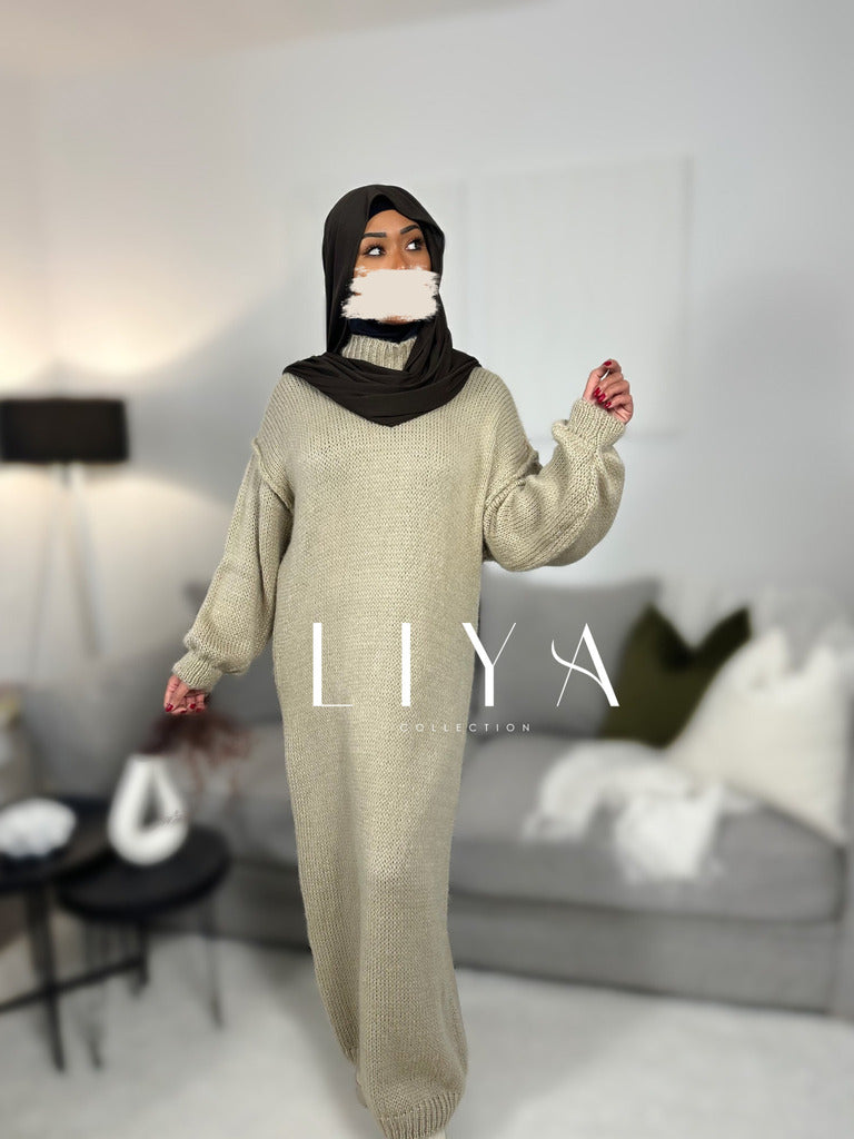 Robe longue en maille - Beige