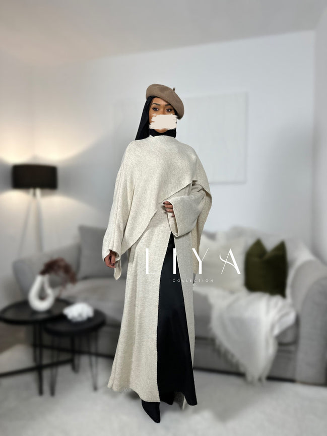 Robe longue en maille avec cape - Beige