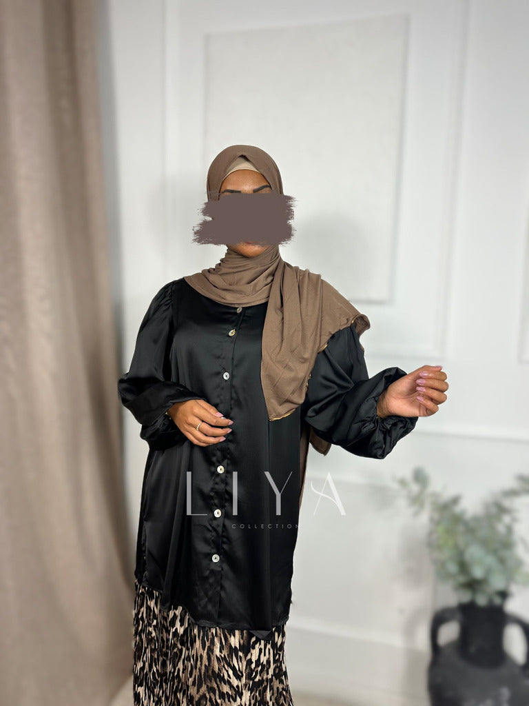 Chemise longue en satin - Noir
