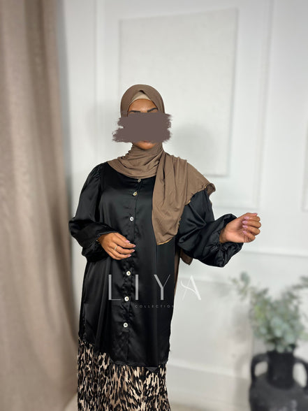 Chemise longue en satin - Noir