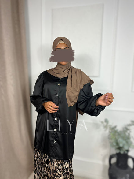 Chemise longue en satin - Noir