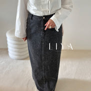 Jupe longue en jean (sans fente) - Gris
