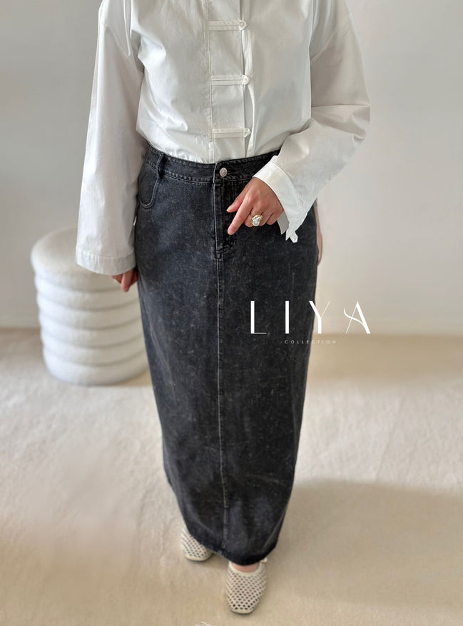 Jupe longue en jean (sans fente) - Gris
