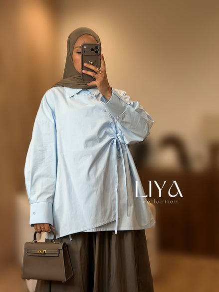 Chemise en coton croisée - Oversized / Bleu