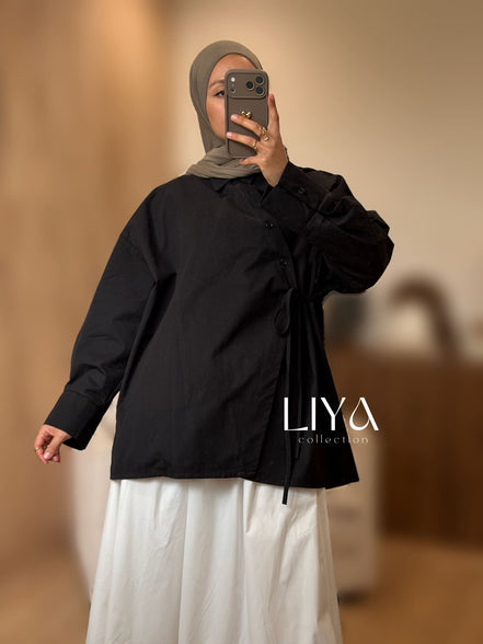 Chemise en coton croisée - Oversized / Noir