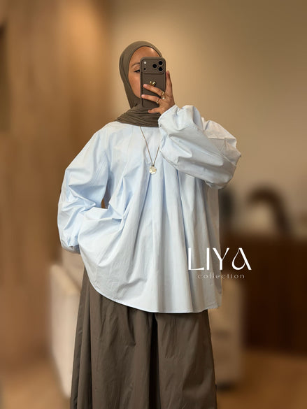 Chemise en coton bouffante - Oversized / Bleu ciel
