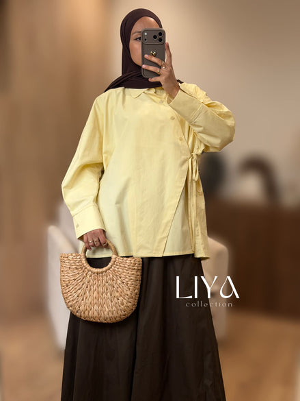 Chemise en coton croisée - Oversized / Jaune
