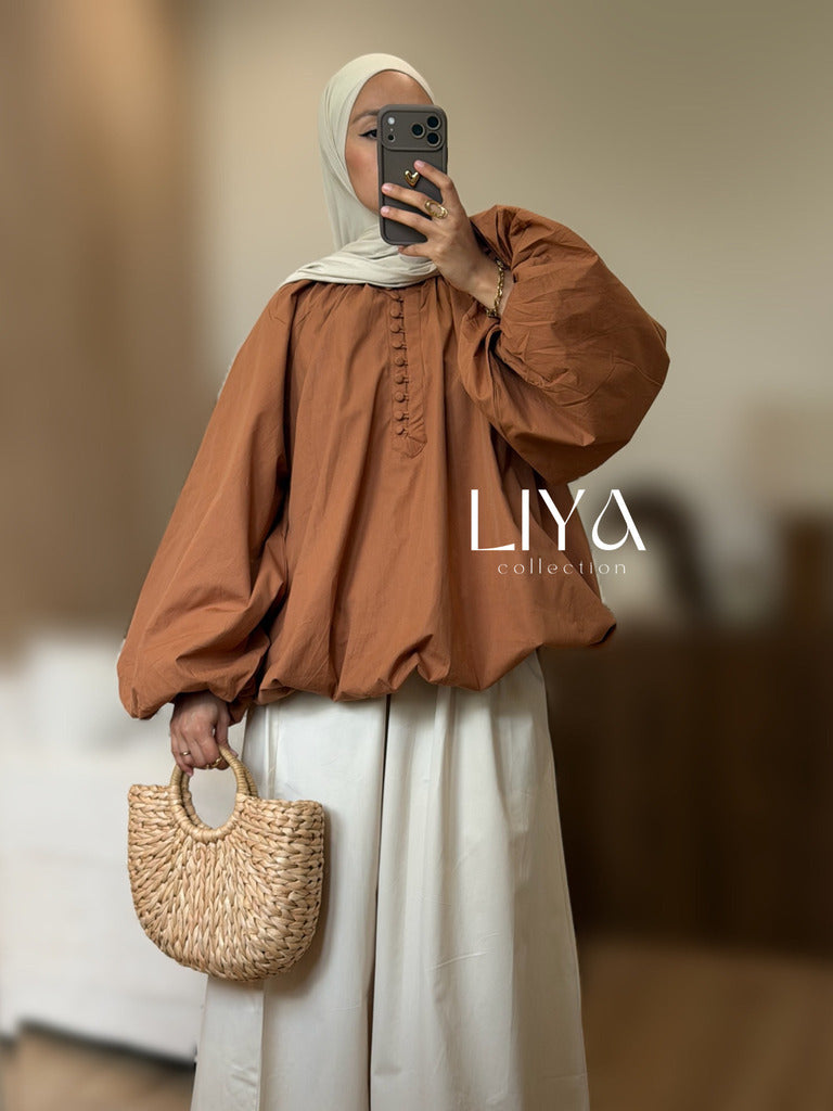 Chemise bouffante à bouton - Oversized / Corail