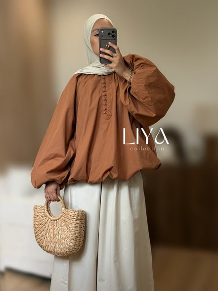 Chemise bouffante à bouton - Oversized / Corail