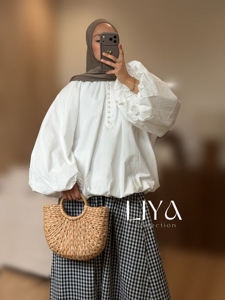 Chemise bouffante à bouton - Oversized / Blanc