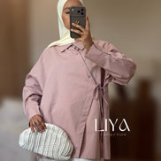Chemise en coton croisée - Oversized / Rose