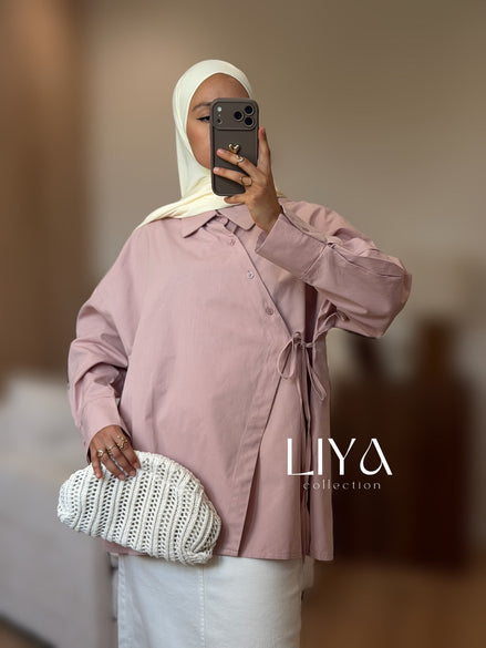 Chemise en coton croisée - Oversized / Rose