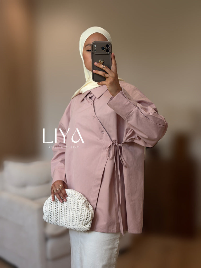 Chemise en coton croisée - Oversized / Rose