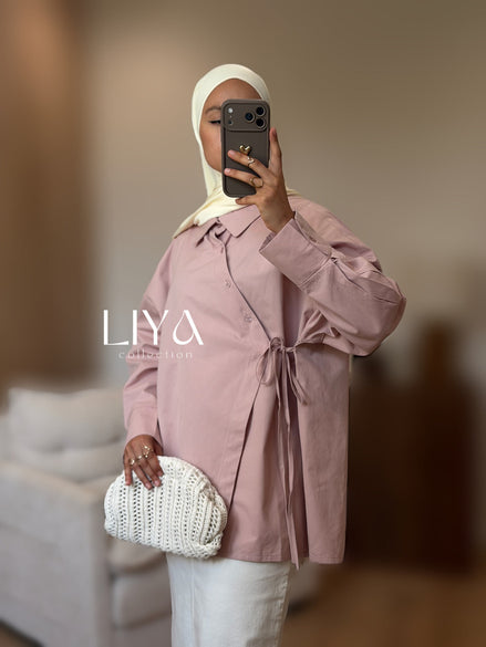Chemise en coton croisée - Oversized / Rose