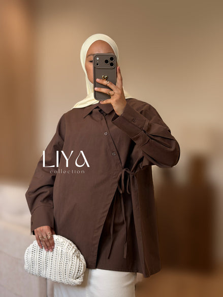 Chemise en coton croisée - Oversized / Chocolat