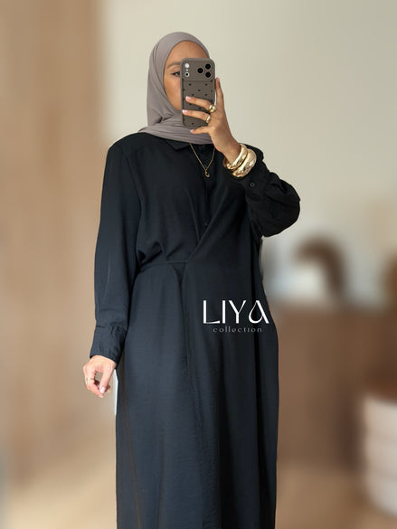 Ensemble noir en effet lin