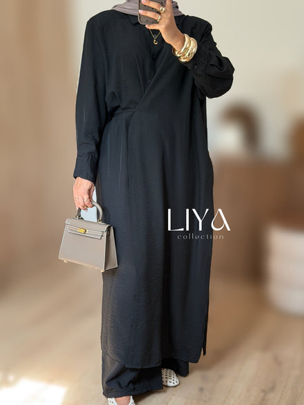 Ensemble noir en effet lin