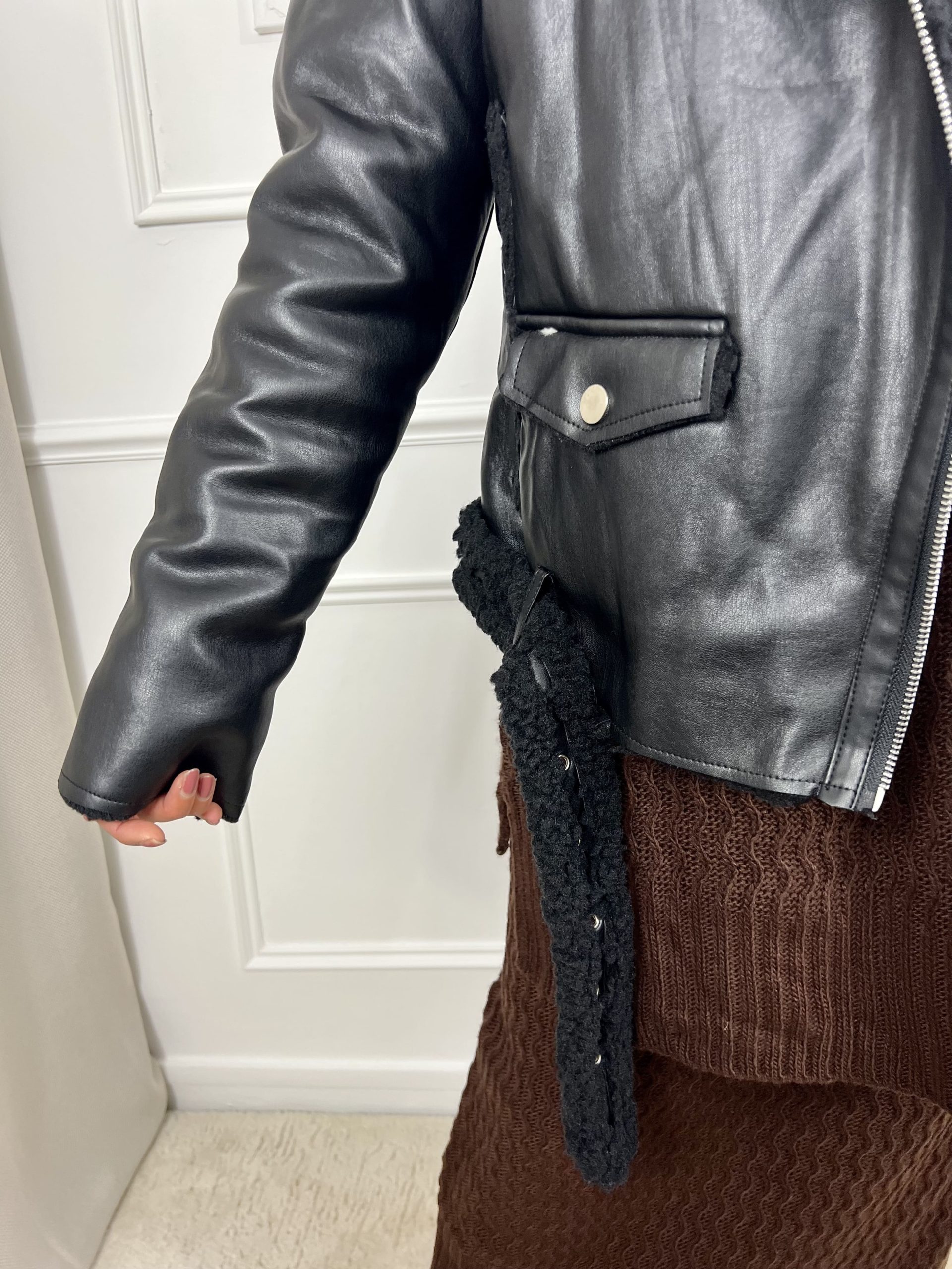 Blouson Bombardier Vintage Simili Cuir Fourré Années 80/90 - Taille M, Noir, Style Motard